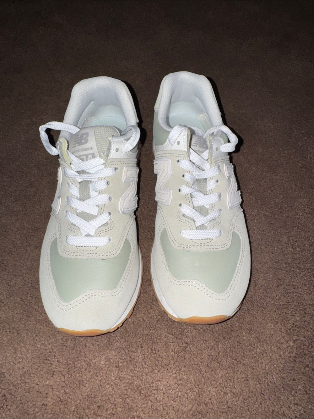New Balance White and Sage Green Retro Runners